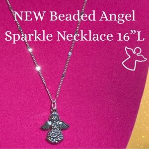 Holy Angel Beaded Figure Sparkle Necklace Catholic Christian Sterling Silver Y2K